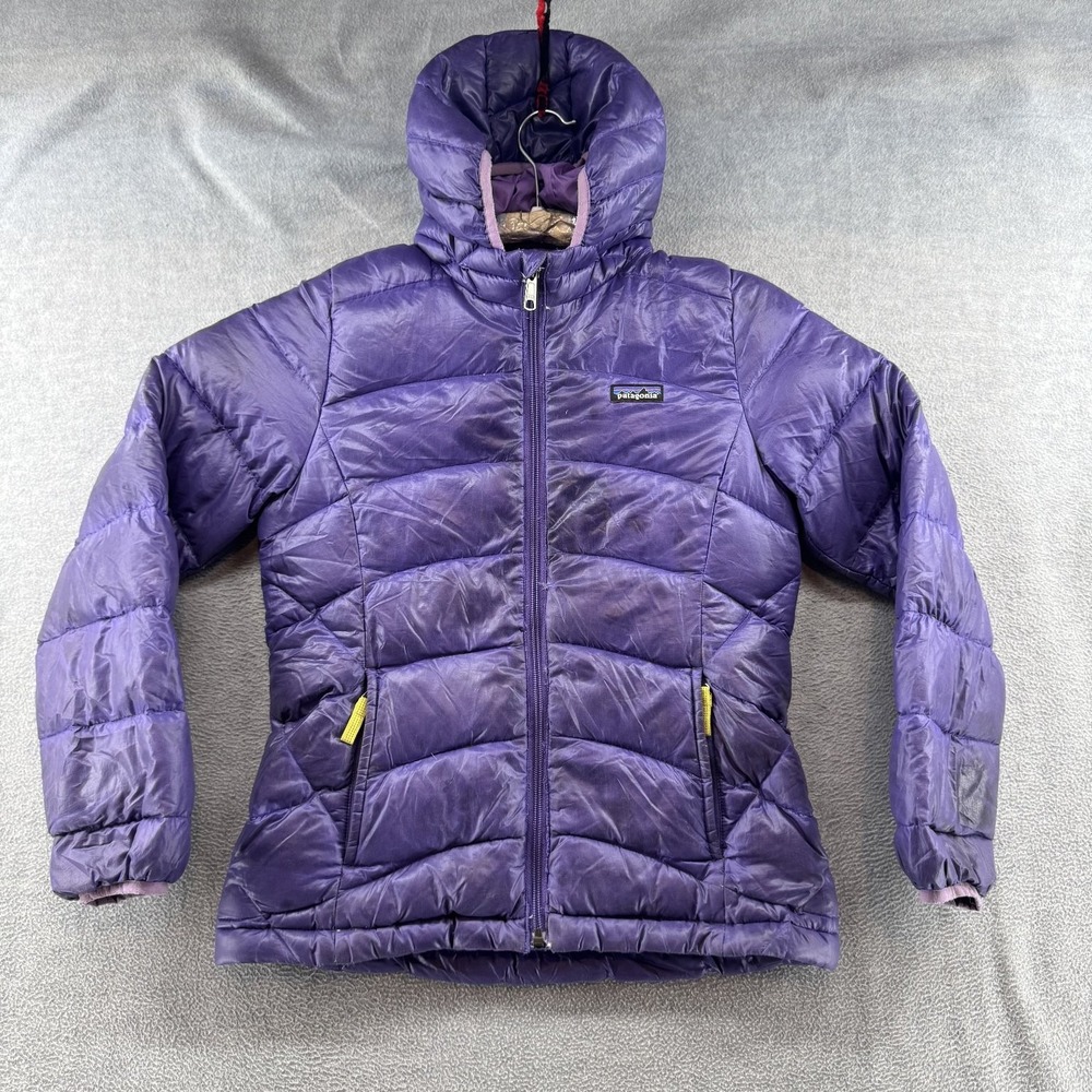 Patagonia Puffer Jacket Girls' Purple L (12) Hooded Down Insulated